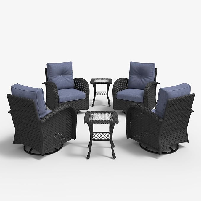 LayinSun 6 Pieces Outdoor Patio Furniture Set, Rattan Wicker Sectional Swivel Rocker Chairs Sets