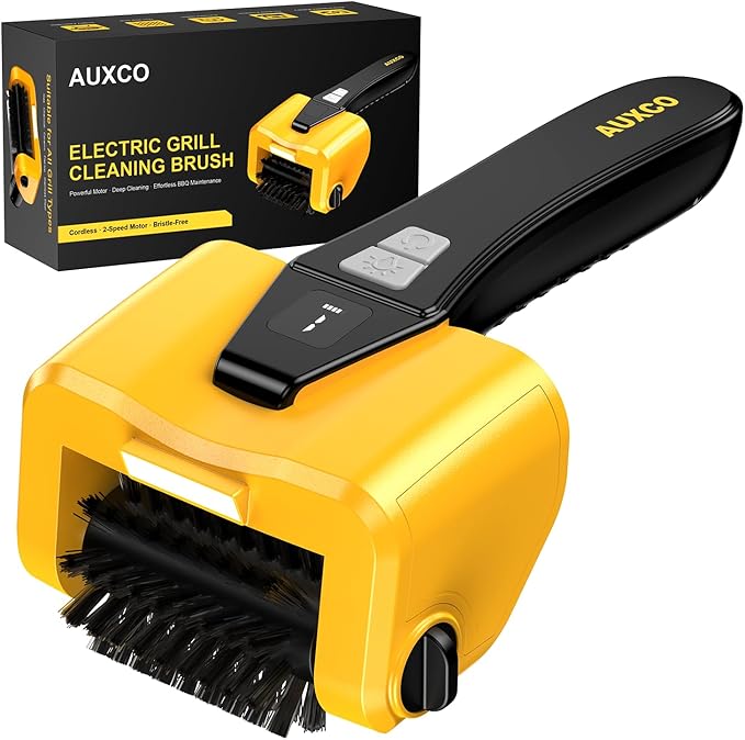 AUXCO Grill Brush - 4000mAh Electric Grill Brush for Outdoor Grill with Dual-Speed Motor, No Bristle Shedding BBQ Brush Cleaner, Dishwasher-Safe, 90 Mins Working Time with LED Light, As a Ideal Gift