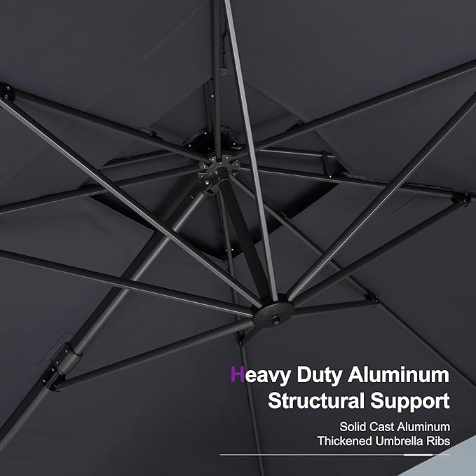 PURPLE LEAF Cantilever Umbrella - 10' x 13' Rectangle, Heavy Duty, Grey, for Patio, Deck, Garden, Pool