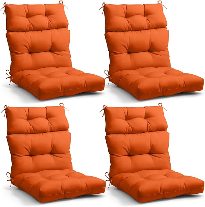 EAGLE PEAK Tufted Outdoor/Indoor High Back Patio Chair Cushions, Set of 4, 46'' x 22'', Burnt Orange