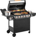 Lyromix 6 Burner Propane Gas Grill with Side Burner, Gas BBQ Grills With Porcelain-Enameled Cast Iron Grates and Bottle Opener, Grill for Outdoor Cooking, Patios, Backyards, 72000BTU