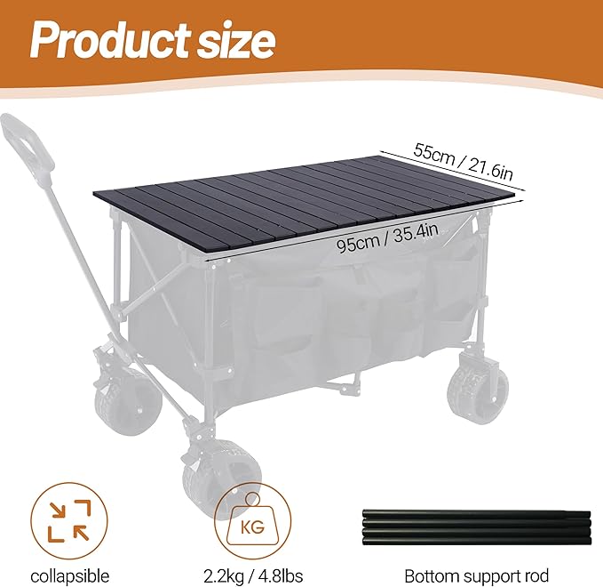 Aluminum Alloy Steel Collapsible Board Desktop Folding Table for Garden Cart Foldable Wagon Heavy Duty Foldable Metal Outdoor Camping 37.4x21.6 inch (Black)