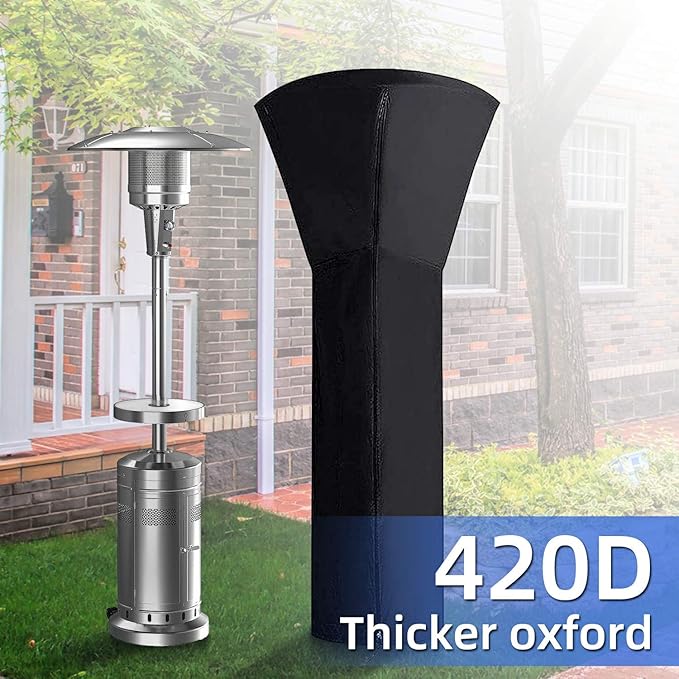 420D Patio Heater Cover, Waterproof with Zipper, Outdoor Propane Heater Cover for Any Season, Large Size: 89'H x 33'Dx19'B (Black)