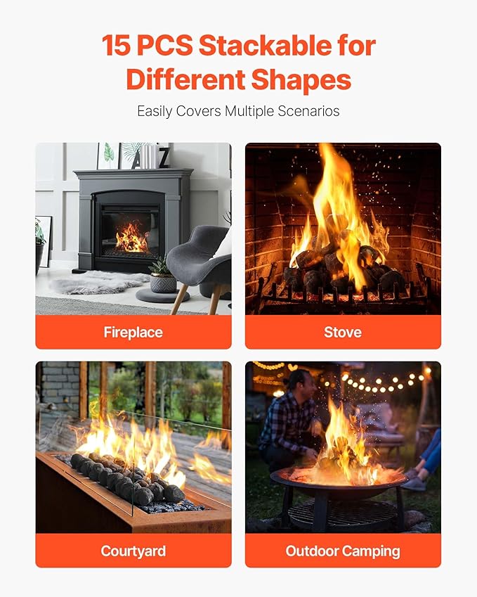 VEVOR Lava Rocks, 1.2-2.0 inch 25 Pcs Fire Stones Lava Rocks for Fire Pit, Reusable Fire Pit Stones Indoor and Outdoor Use, Decorative Firepit Rocks for Propane/Gas Fireplace,Stove,Courtyard,Camping