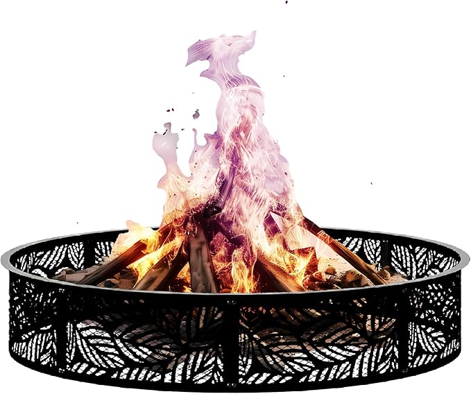 Smokeless Fire Pit Ring, 48 Inch Inner/50 Inch Outer, 11.9" Height, Heavy Duty Metal Fire Ring for DIY Fire Pits, Outdoor Above or In-Ground, Camping Garden Patio Backyard