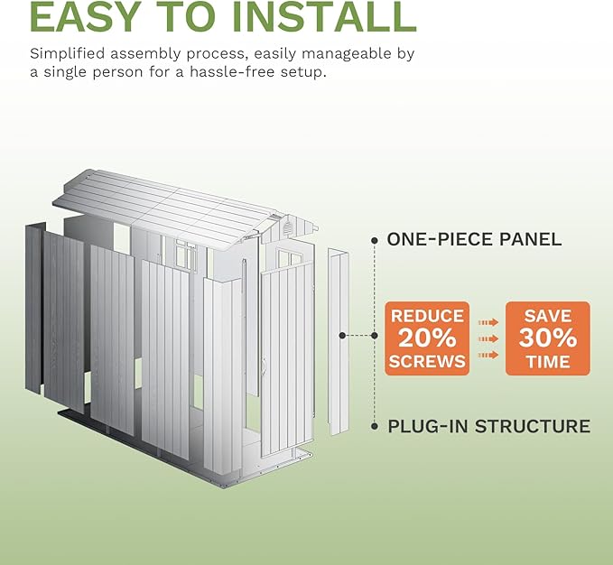 Patiowell 4 x 8 FT Plastic Outdoor Storage Shed with Floor, Garden Tool Shed with Two Windows and Single Lockable Door for Garden, Backyard, Lawn, Easy to Install (Dark Grey) (Fit-it Shed)
