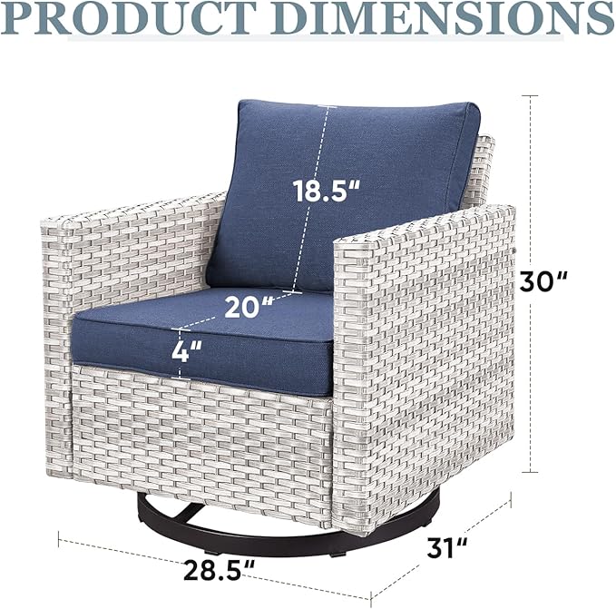 HUMMUH Patio Swivel Chairs Set of 2,PE Wicker Outdoor Rocker Chairs Bistro Set Porch Balcony Furniture with Cushions