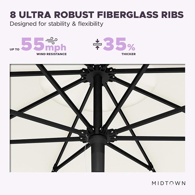 Midtown Umbrellas Push Pop Sunbrella Umbrella 8 Feet Outdoor Umbrella in White Fabric - Patio Umbrella, Backyard Umbrella, Garden Umbrella, Picnic Table Umbrella & Pool Umbrella - Black Pole