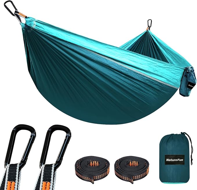 NATUREFUN Ultra-Light Travel Camping Hammock | 300kg Load Capacity,Breathable,Quick-Drying | 2 x Premium Carabiners,2 x Nylon Slings Included | Outdoor Indoor Garden