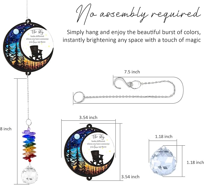 GIFTELIX Memorial Suncatcher - Moon Chair Ornament - Sympathy Gift for Loss of Loved One - Bereavement Gifts - Condolence Gift - Memorial Rainbow Maker - Remembrance Ornament - Funeral Keepsake