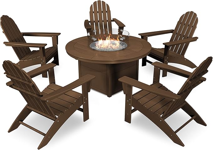 POLYWOOD Vineyard 6-Piece Adirondack Chair Conversation Set with Fire Pit Table