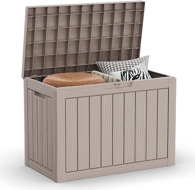 47 Gallon Deck Box Large Outdoor Storage for Patio Furniture,Outdoor Cushions,Garden Tools and Pool Supplies,Waterproof,Resin,Lockable(Grey)