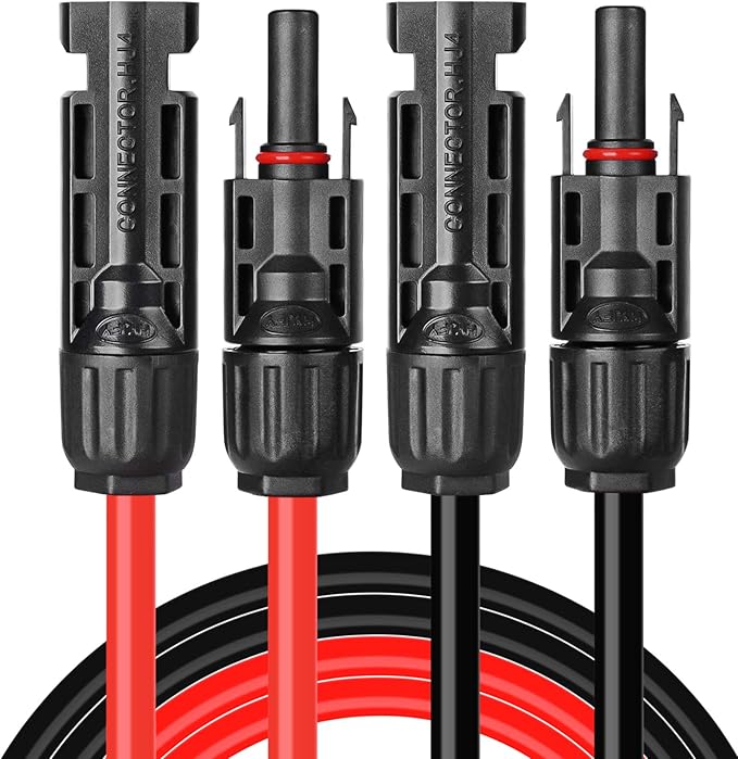 Solar Cables 10AWG Solar Panel Extension Cable,6mm² Solar Cable Wire with 1 Pair 10 Feet Black + 10 Feet Red Weatherproof Tinned Copper Extension Cable Wire Adapter Kit