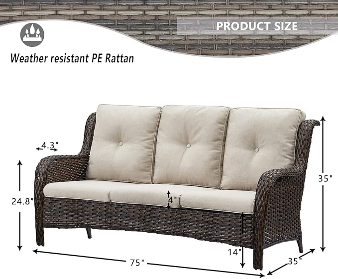 HUMMUH Outdoor Patio Furniture with Fire Pit Table Outdoor Conversation Set PE Wicker Patio Couch Swivel Glider Chairs for Balcony Garden,Lawn,Deck