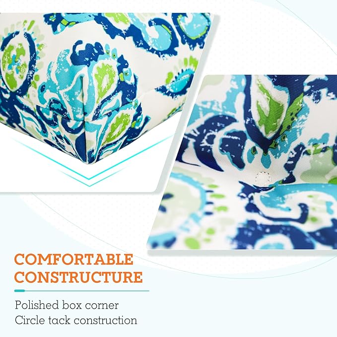 EAGLE PEAK Tufted Outdoor/Indoor High Back Patio Chair Cushions, Set of 2, 46'' x 22'', Green/Blue Modern