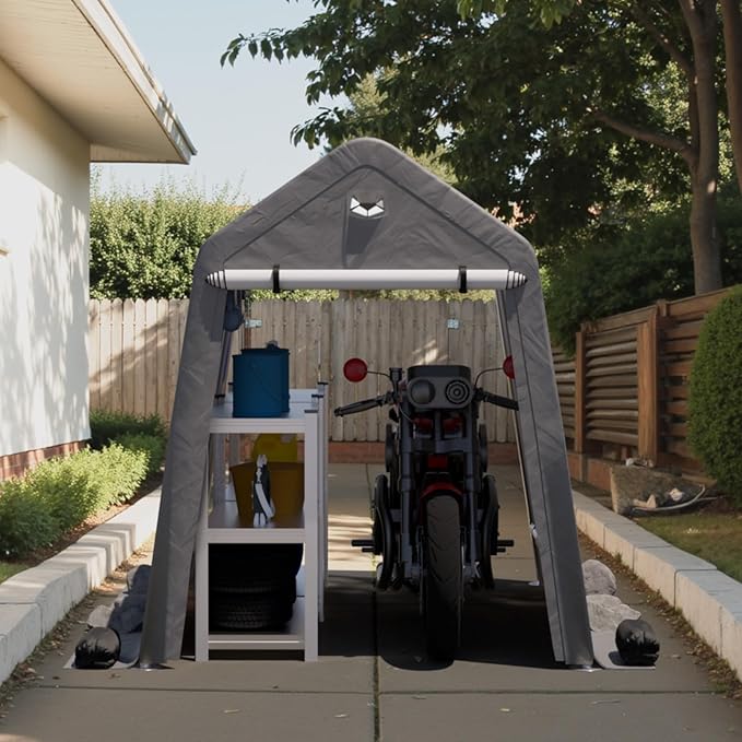 6x8 FT Outdoor Storage Shed, Portable Outdoor Storage Shelter with Roll Up Zipper Door and Vent Windows, Silver Grey