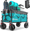 Sekey 220L Wagons Carts Foldable with Big All-Terrian Beach Wheels, Collapsible Heavy DutyWagon with Cup Holders, Extra Large Folding Wagon,Foldable Wagon for Camping, Garden, Sports.Turquoise