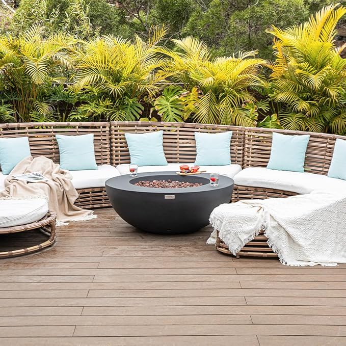 Lunar Bowl Concrete Fire Pit 42" x 42" Outdoor Patio Firepit Includes Lava Rocks Modern Fire Pits & Outdoor Fireplaces for Garden, Deck, Indoor & Outdoor Heating