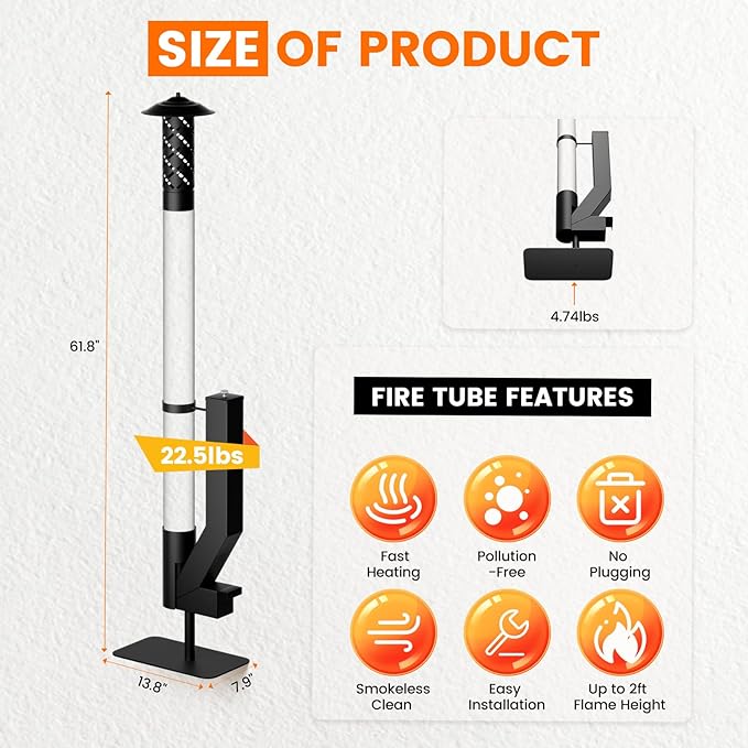 62 Inches Wood Pellet Heater - Patio Heater Wood Pellet Stove with Thickened Base - Smokeless Pellet Fire Pits for Outside - Patio Rocket Stove for Camping Garden Picnic