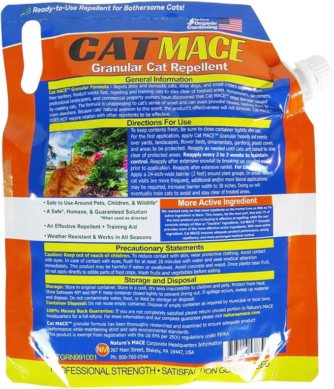 Nature's Mace, Cat Mace, 2.5lb Granular, Cat Repellent Outdoor to Keep Cats Away, Keep Cats Out of Yard Permanently, with Consistent Use, for Garden, Plants, No-Dig, Stray Deterrent