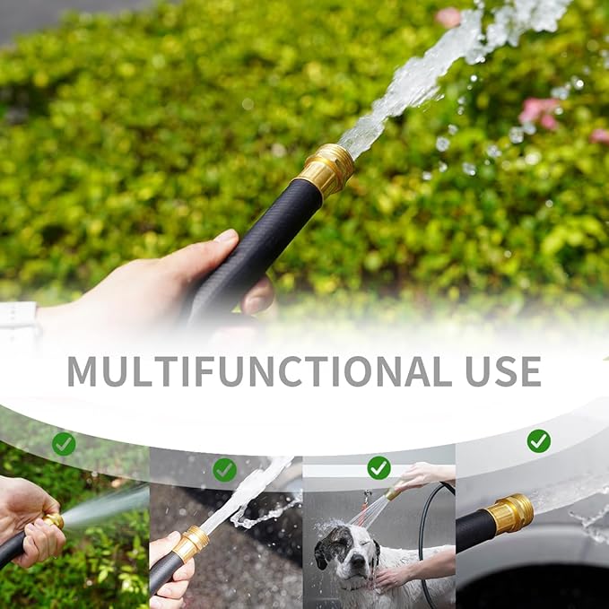 WiseFlow Garden Hose 25FT x 5/8", Heavy Duty Rubber Hose, Water Hose with Five Layered Braiding, Male Female Fittings, 1000PSI Burst, 300PSI Working (Black)