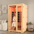 2 Person Infrared Sauna, Full Spectrum Sauna for Home, Indoor Dry Saunas with 5 Carbon Panels and 1 Carbon Tube, Oxygen Bar and 7 Color Light Strips, Canadian Hemlock,110V