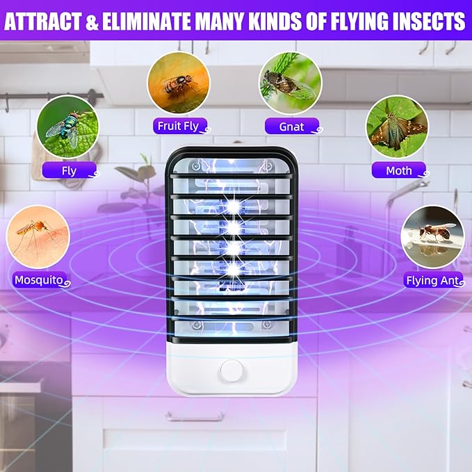 6 Pack Plug in Bug Zapper Indoor Flying Insect Trap, Electronic Mosquito Zapper Ultimate Fly Zappers Gnat Traps Lamp for Bug Insect for Home, Kitchen, Bedroom, Living Room,Office, Black ﻿