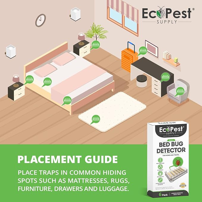 Bed Bug Detector – 12 Pack | Early Detection Bed Bug Trap, Monitor, and Detector for Home and Travel | Indoor Pest Control Traps for Bedbugs
