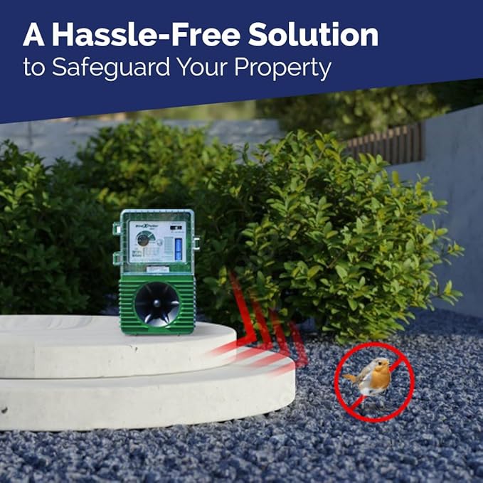 Bird-X BirdXPeller Pro Electronic Bird Preventer Version 1, Sonic Bird Decoy Device, Perfect for Pigeons, Starlings, Sparrows, and Gulls, Covers up to 1 Acre, 3-5 kHz Frequency