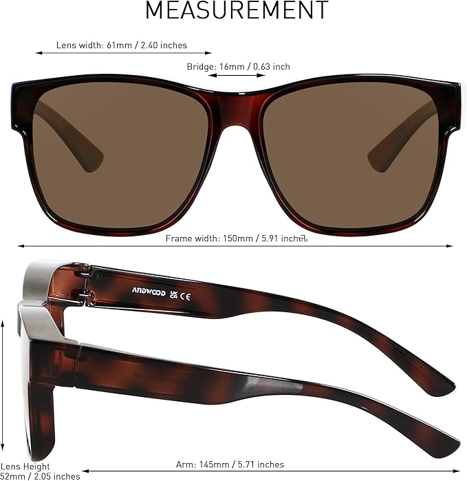 ANDWOOD Fit Over Glasses Polarized Sunglasses for Women Men Oversized Square Shades UV400 Protection