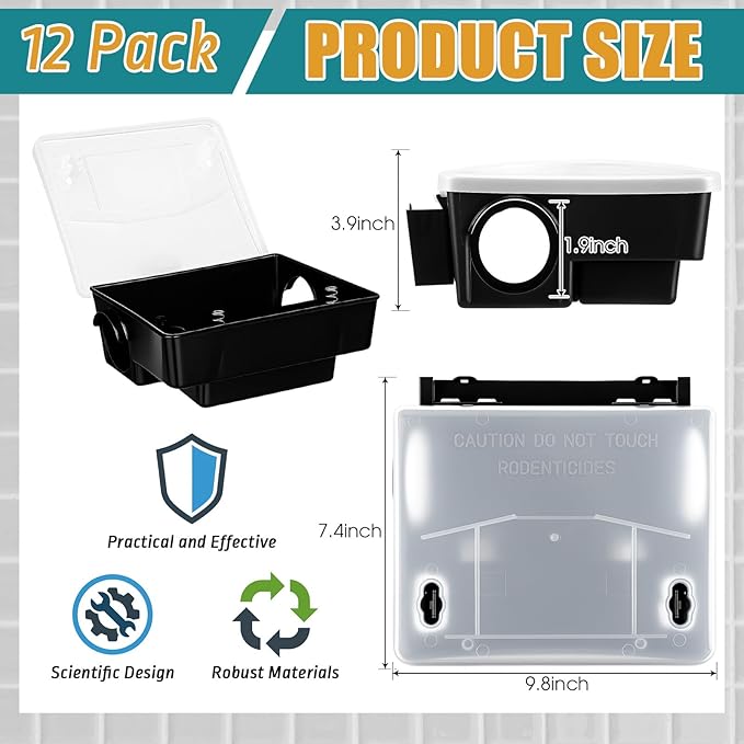 Qualirey 12 Packs Rat Bait Station Box with Clear Lids and Keys Outdoor Rodent Rat Traps Mouse Bait Station Indoor Mice Box for Outdoor Use Keeping Pets and Children Safe