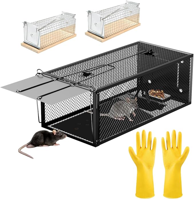 Humane Rat Traps - Large 12.5 Inches Upgraded Mouse Trap for Outdoors & Indoors - Reusable Rat Trap Cage for Mouse and Small Animals - Effective Quick Simple to Use (3-Pack)
