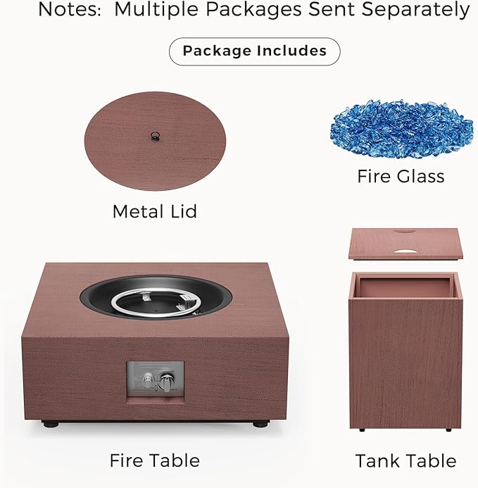 2-Piece Propane Fire Pit Table 28 Inch Outdoor Gas Fire Pit 40,000 BTU with Tank Table Glass Rocks for Outside Patio Outdoor Backyard Deck Balcony, CSA Certified