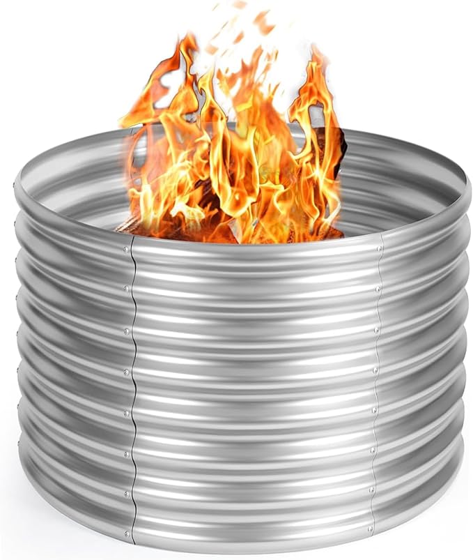 36 inch Fire Pit Ring, Galvanized Fire Ring 2ft high, Wood Burning Fire Pits Ring, Outdoor Fireplace Height 24 Inch, Round Camp Fire Ring, Bonfire Pit for Camping, Backyard (3x3x2FT)