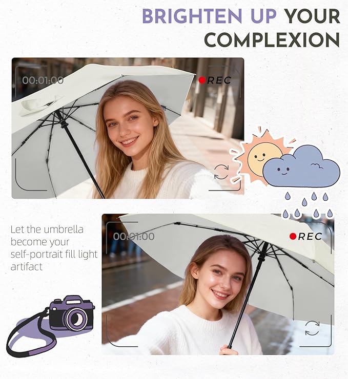 UV Travel Umbrella for Sun Protection & Rain, Compact Windproof Folding, Refined craftsmanship, Auto Open/Close, 43" Canopy with color coating, UPF 100+ UV Blocking, TSA Approved