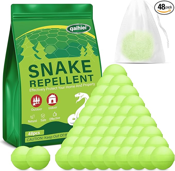 Snake Repellent for Yard Powerful - 48 Pack Moth Balls for Snakes, Keep Snake Away Repellent from Indoor & Outdoor, Pet Safe Snake be Gone for Home Lawn Garden to Repels Snakes and Other Pests