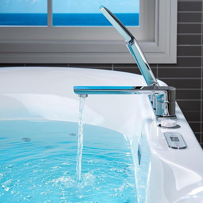 WOODBRIDGE 72" x 35-3/8" Whirlpool and Air Bath Heated Soaking Combination Tub with Adjustable Speed Air Blower, Tub Filler and Display Control Panel, White,BJ-600+F0041