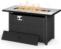 Gizoon 45" Gas Fire Pit Table, Propane Fire Pit with Glass Rocks, Waterproof Cover and Pe Rattan, Outdoor Patio Fire Pits for Backyard, Garden, Party