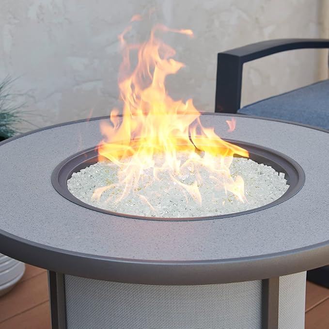 Onlyfire 10 lbs Fire Glass for Propane Fire Pit, 1/2-Inch High Luster Fireplace Glass Rocks for Fire Pit Table, Platinum