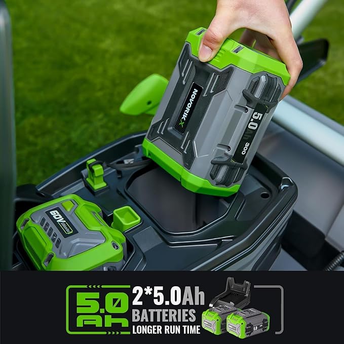 60V Self-Propelled Lawn Mower 21-Inch, Brushless Cordless Mower for Large Yards, Electric with LED Headlight, 2X5.0Ah Battery & Rapid Charger