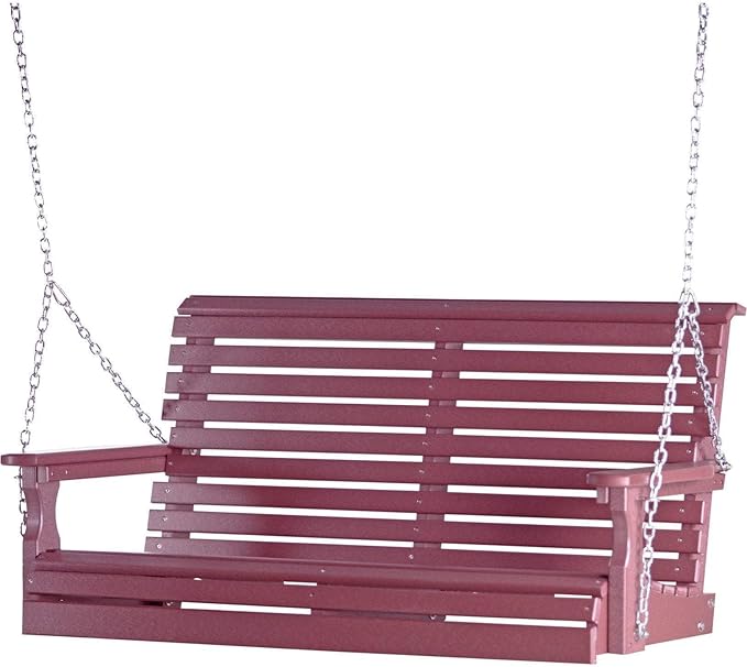 LuxCraft Rollback 5ft Recycled Plastic Plain Porch Swing with Flip Down Center Console