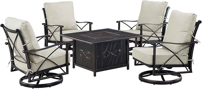 Oakland Living Black Aluminum Patio Fire Table Set with Four Club Chairs