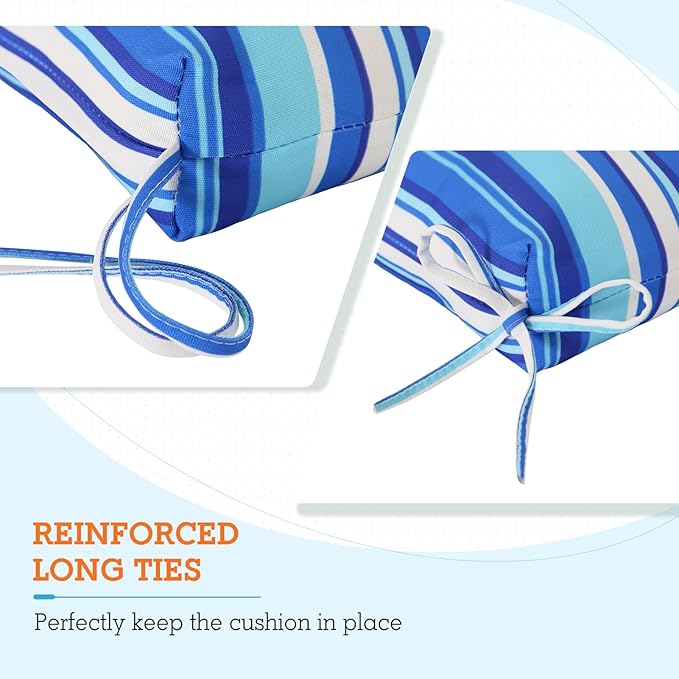 EAGLE PEAK Tufted Outdoor/Indoor High Back Patio Chair Cushions, Set of 2, 46'' x 22'', Blue Stripe