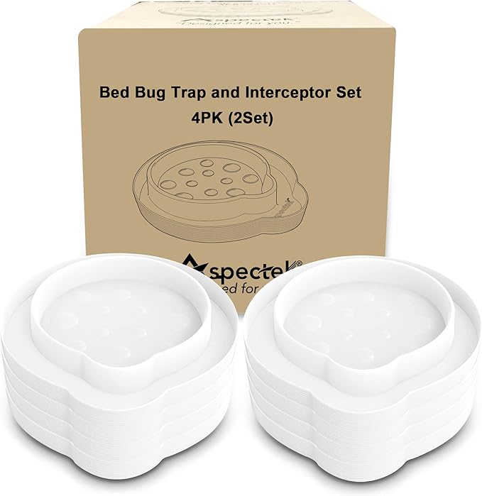 ASPECTEK Bed Bug Interceptors, Pack of 8 Pesticide-Free Traps and Insect Detectors, Effective Pest Control Solution with No Chemicals for Bed Bugs and Other Pests, White