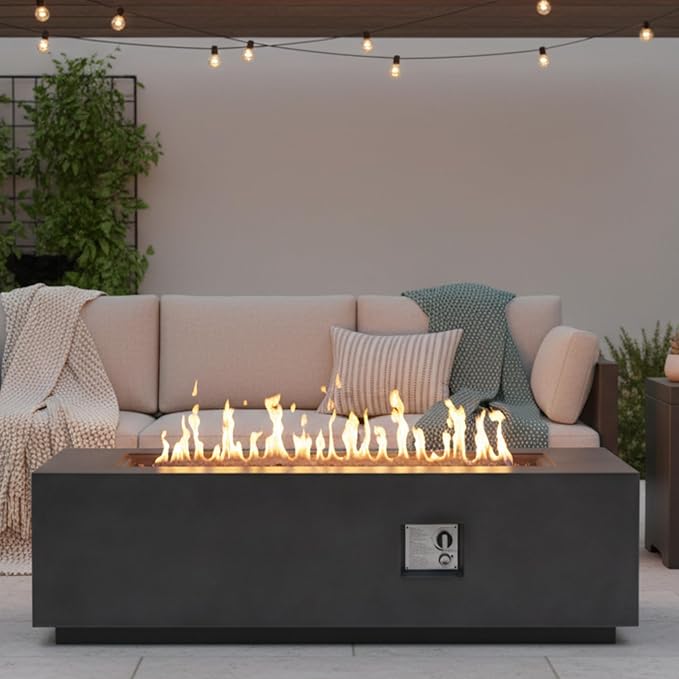 60" MGO Propane Fire Pit Table, 60,000 BTU Rectangular Gas Fire Pit for Outside Patio, Backyard, Pool, Free Lava Rocks & Rain Cover, Dark Gray