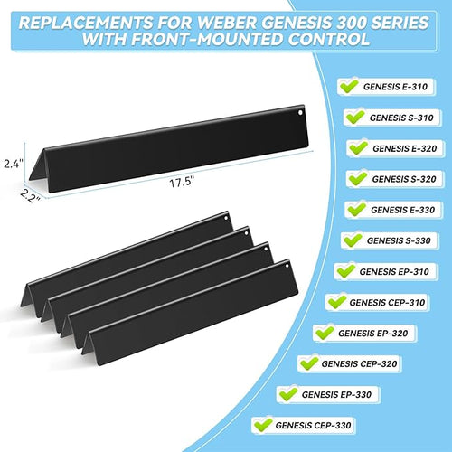 17.5" Flavorizer Bars for Weber Genesis 300 Series Grills with Front Control Knob, Replacement for Genesis E310 S310 E320 S320 E330 S330 Porcelain Enameled Steel Heat Plates for 7620, 5 Pack