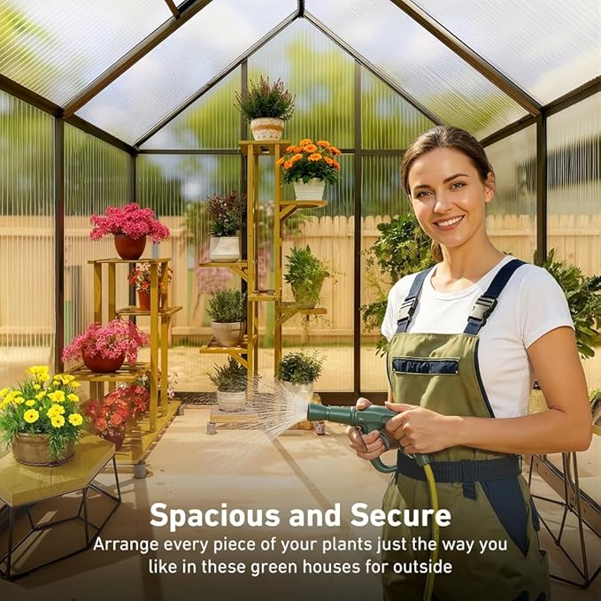 8x16 FT Outdoor Greenhouse, Aluminum Frame Quick Lock System, Large Walk-in Garden Greenhouse for Vegetables, Flowers & Plants, with Sliding Door & Screened Vent Window, Black