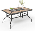 Outdoor Patio Dining Table for 6, 61" x 38" Rectangular Metal Patio Dining Table with Umbrella Hole for Garden, All Weather Wrought Iron Black Outdoor Table Backyard and Porch