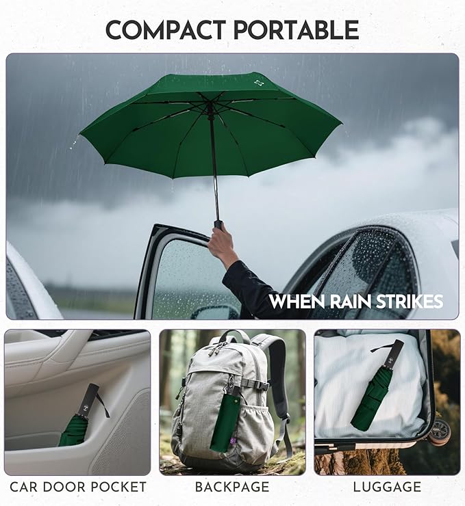 UV Travel Umbrella for Sun Protection & Rain, Compact Windproof Folding, Refined craftsmanship, Auto Open/Close, 43" Canopy with color coating, UPF 100+ UV Blocking, TSA Approved