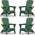 Folding Adirondack Chair 4 Pack, HDPE All-Weather Fire Pit Chairs, Plastic Adirondack Chairs with 2 Cup Holder, Outdoor Lawn Chair for Patio Garden (Green)